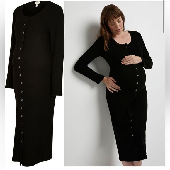 River Island Ribbed Long Sleeve Midi Maternity Dress Size 16 - Picture 1 of 11